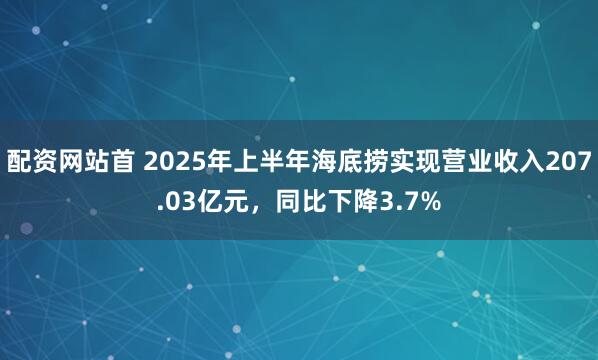 配资网站首 2025年上半年海底捞实现营业收入207.03亿元，同比下降3.7%